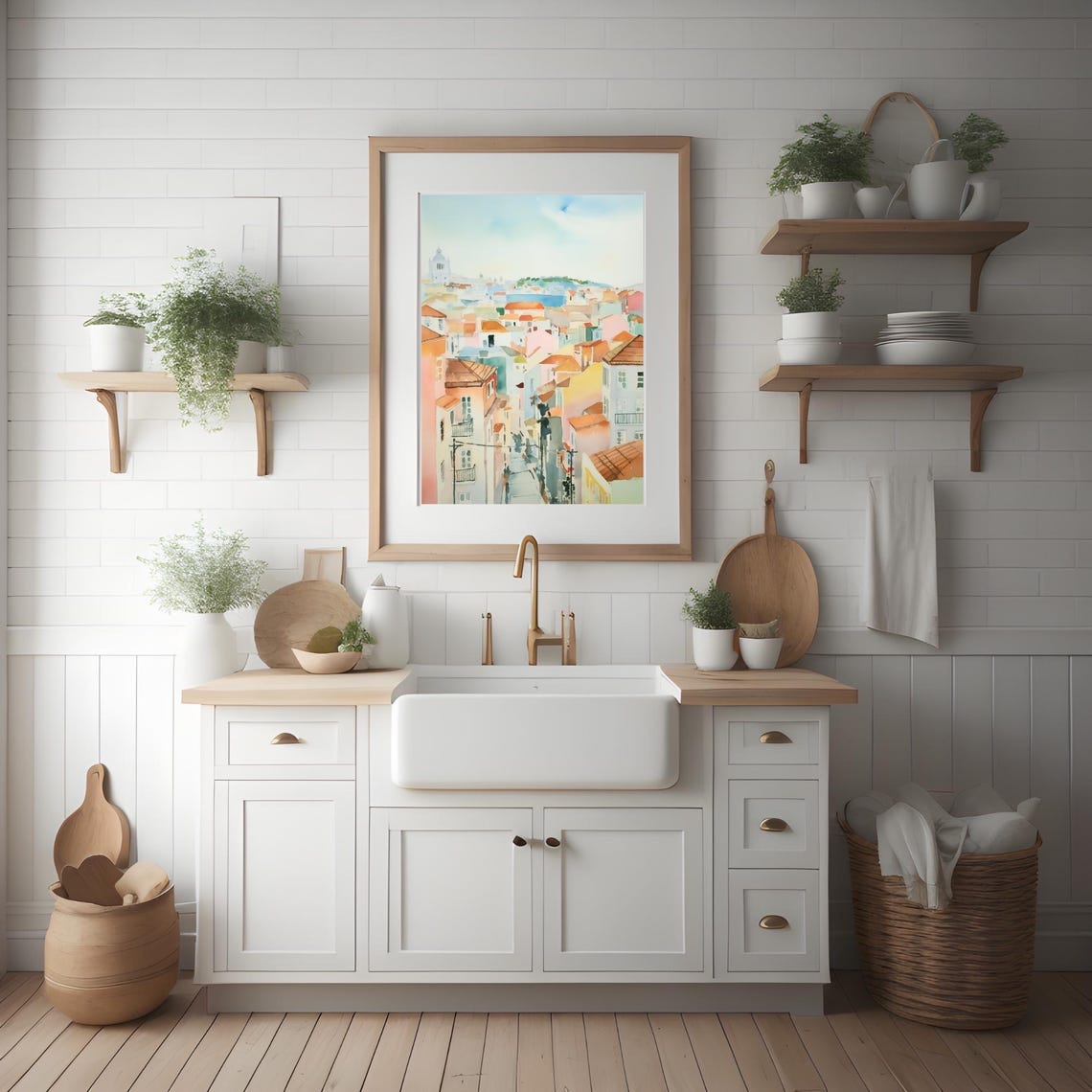 Lisbon Rooftop Hillside Watercolor City Painting Portugal Poster - Image 2