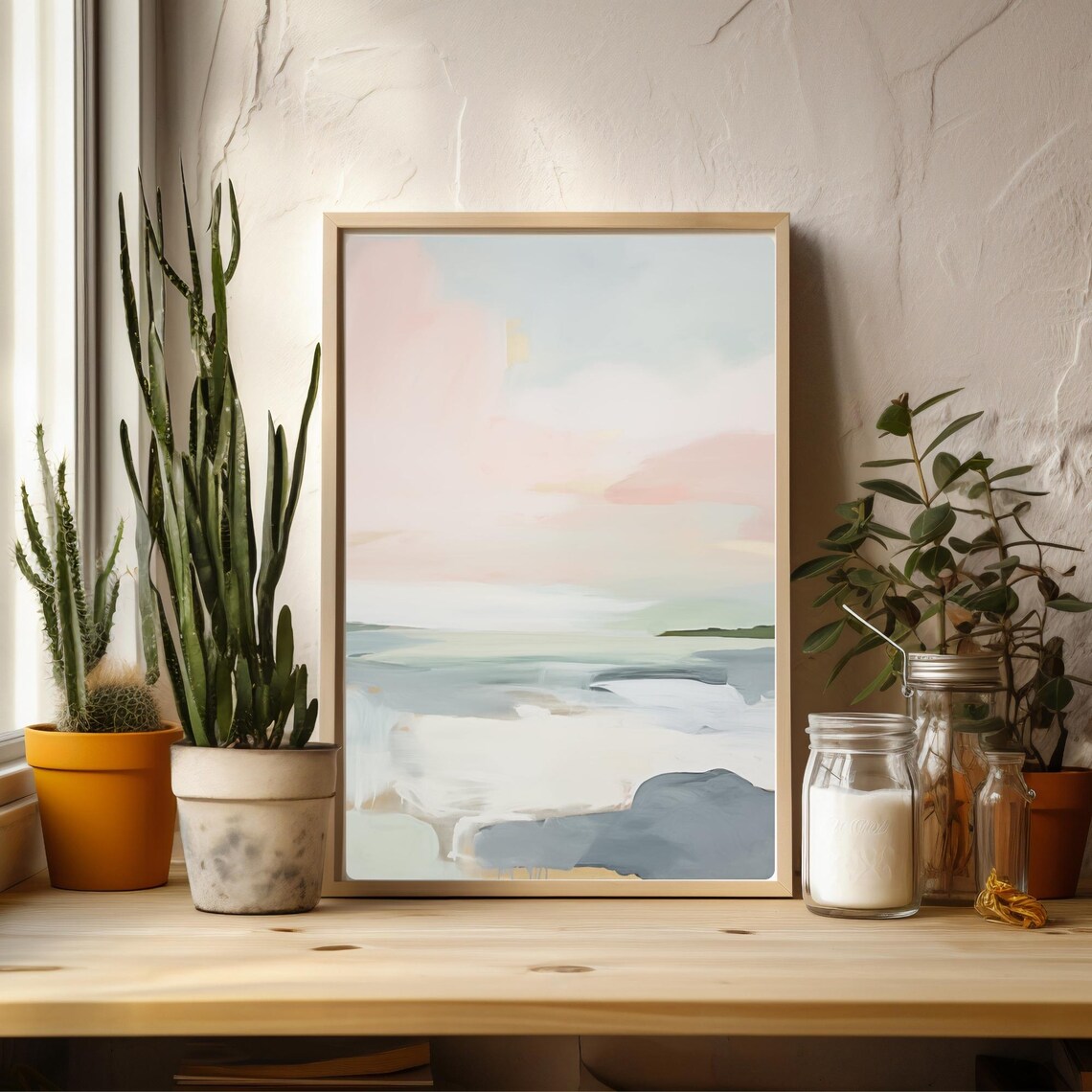 Minimal Abstract Coastal Watercolor Painting Blue Grey Waves Poster - Image 2