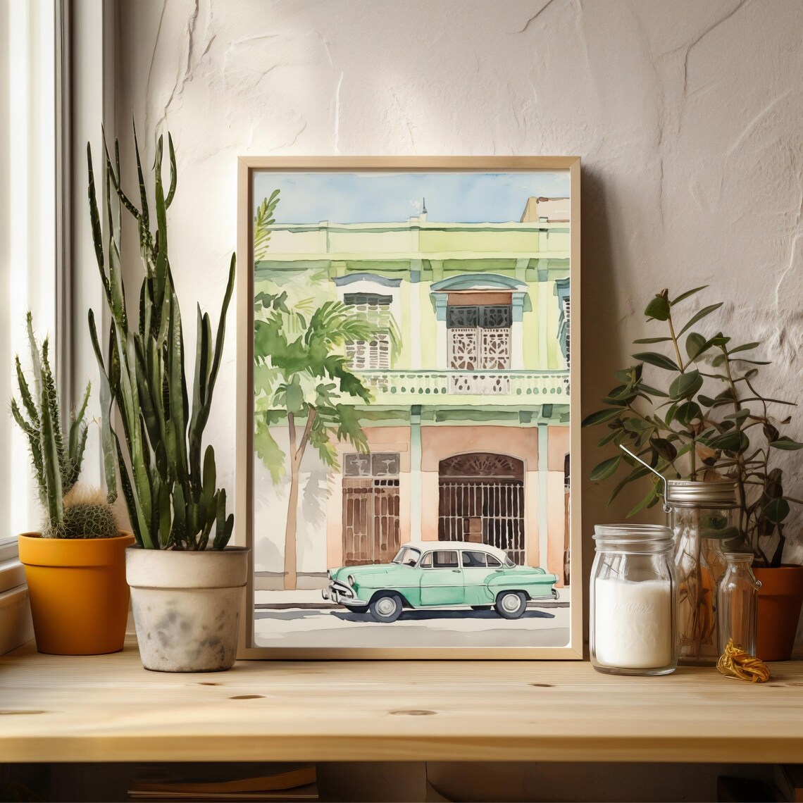 Havana Cuba Street Vintage Turquoise Car Colonial Building Poster - Image 3