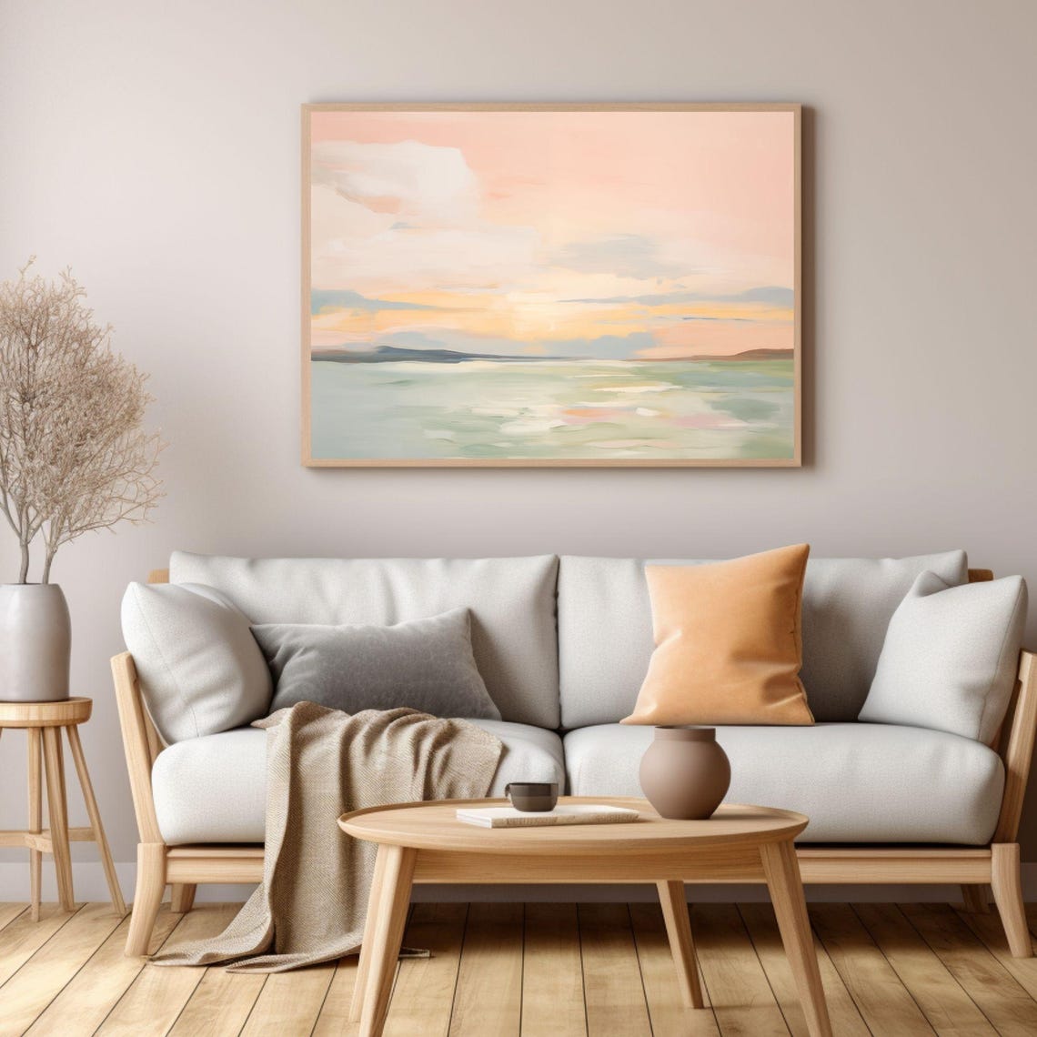 Pastel Abstract Seascape Sunset Soft Blush Sky Over Calm Sea Poster - Image 4