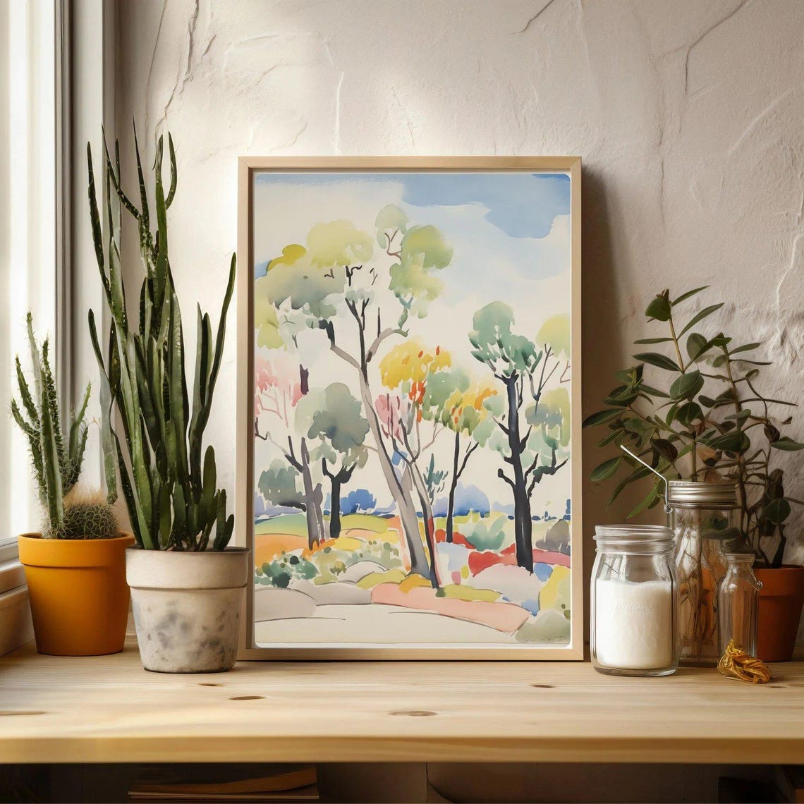 Vibrant Eucalyptus Tree Watercolor Landscape Colorful Modern Poster - Image 3