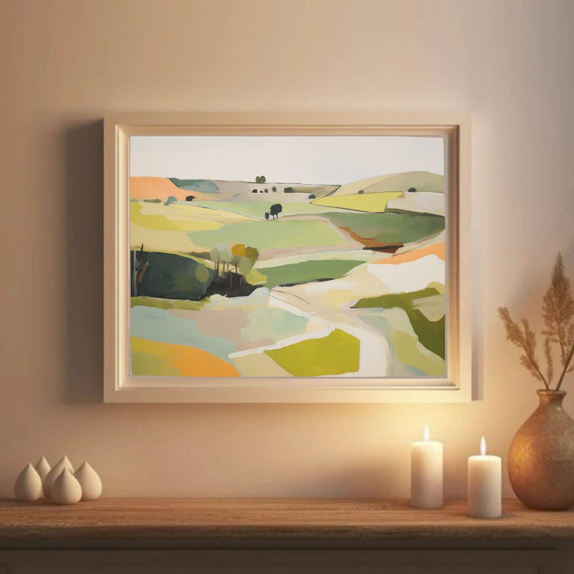 Green Abstract Hillside Painting Winding Road Countryside Poster - Image 3