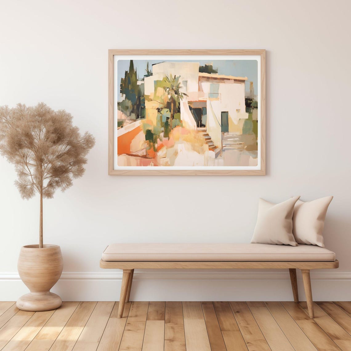 Warm Abstract Mediterranean Villa Pastel Coastal Painting Poster - Image 3