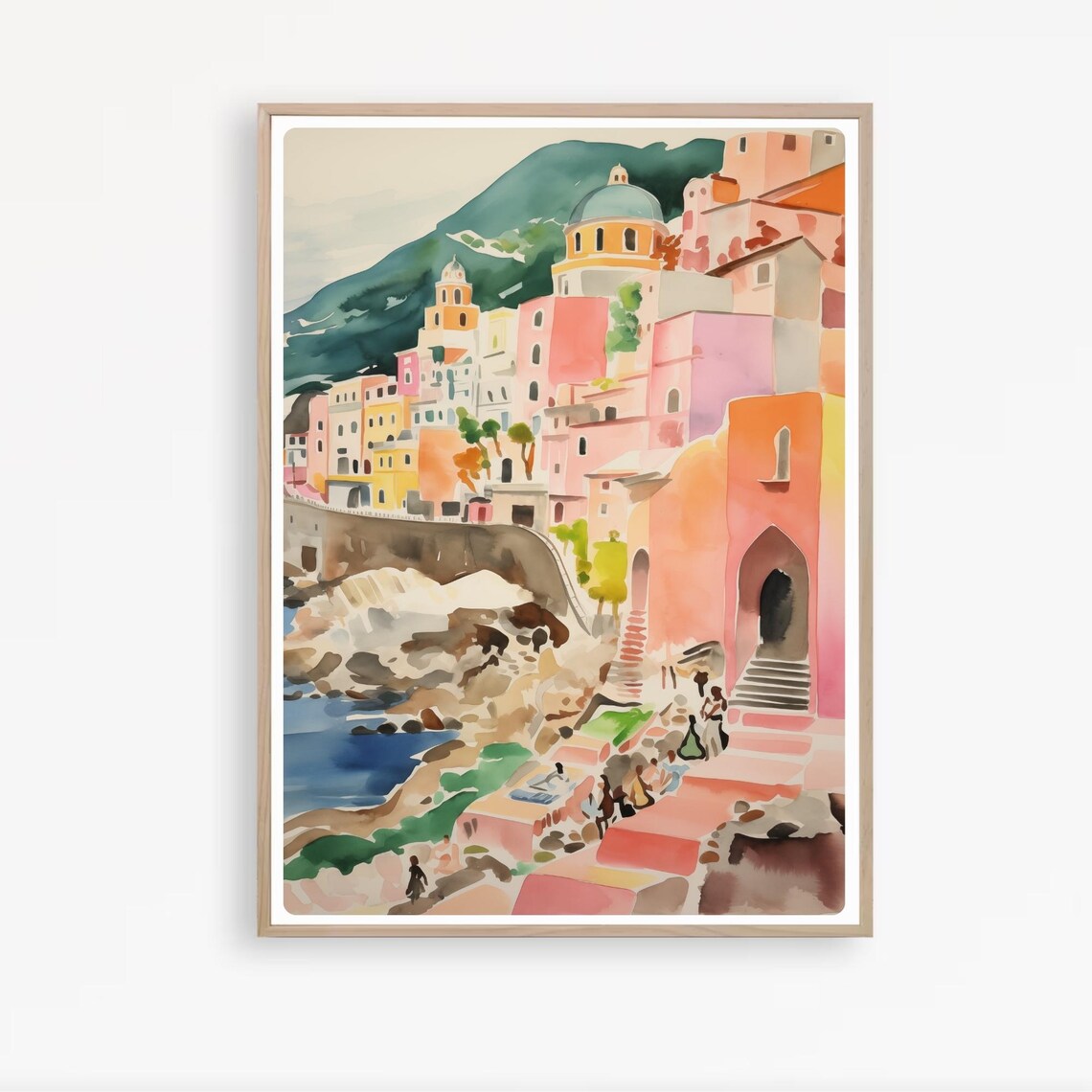 Amalfi Coast Cliffside Village Watercolor Colorful Houses Italy Poster - Image 4
