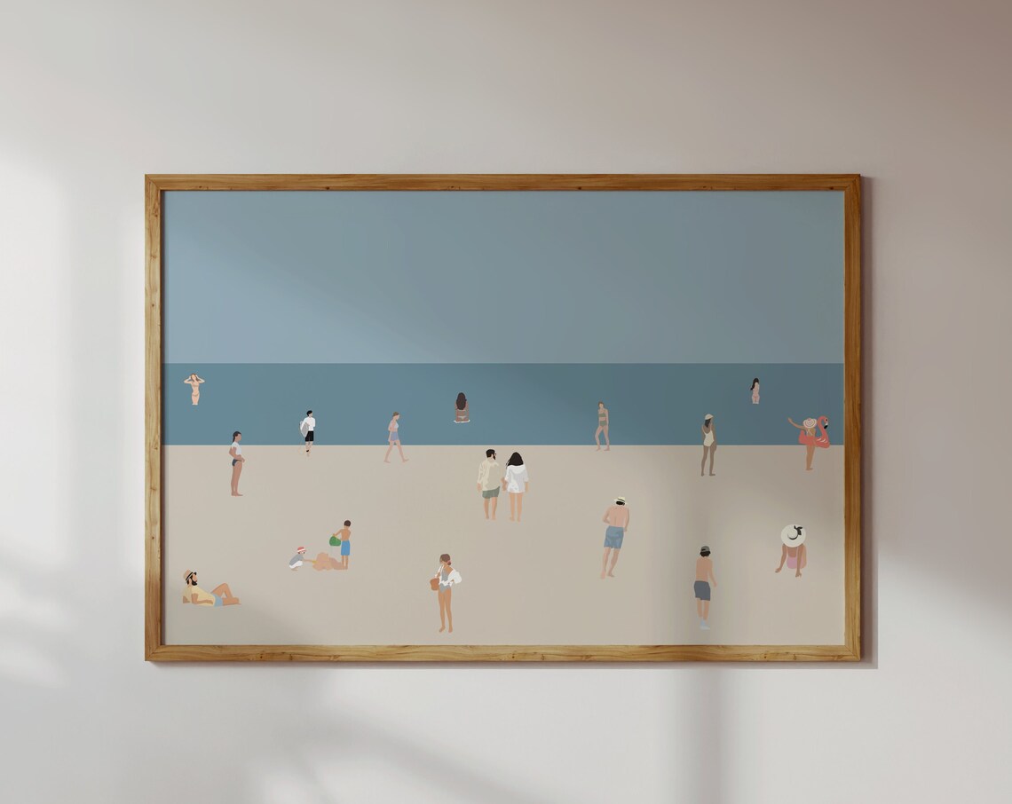 Minimalist Beach Swimming Print, Summer Beach House Decor