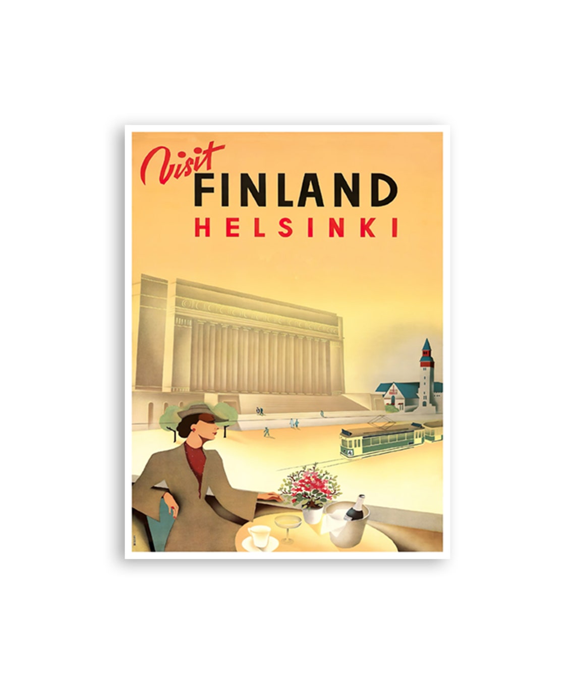 Visit Finland Helsinki Vintage Art Deco Scandinavian Travel Poster