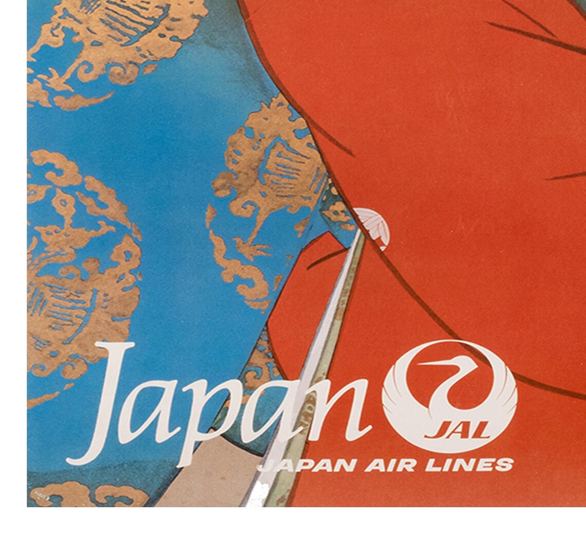 Japan Air Lines Elegant Kimono Woman Drum Vintage Travel Poster - Image 2