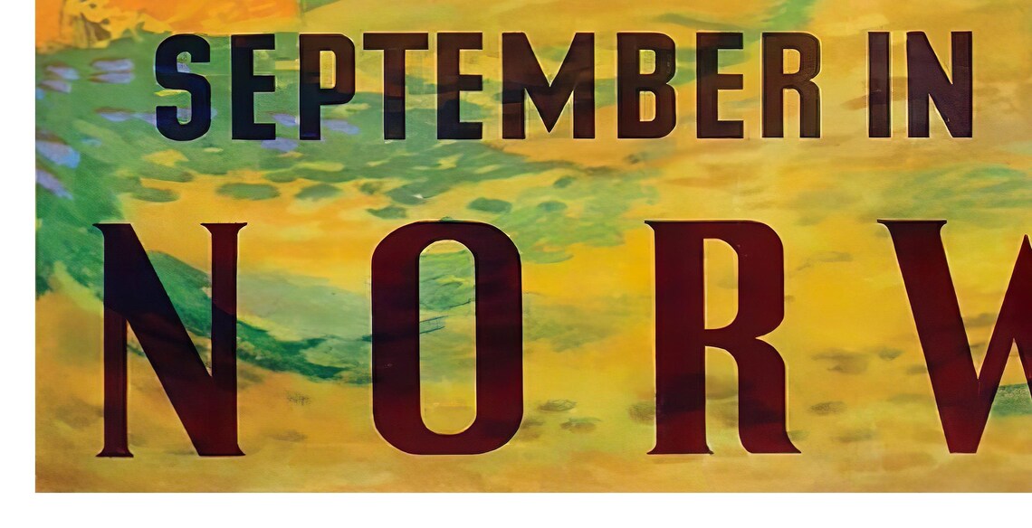 September in Norway Vintage Fjord Farm Horse Autumn Travel Poster - Image 2