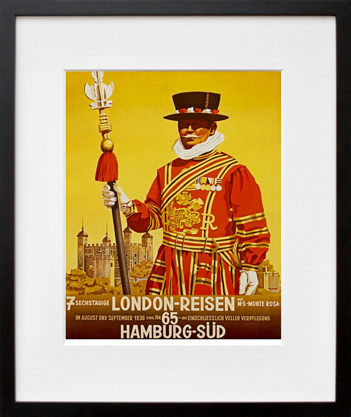 London Hamburg Süd 1936 Monte Rosa Beefeater Sailing Travel Poster - Image 2