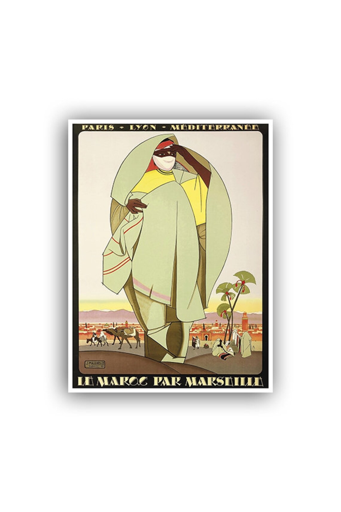 Le Maroc Par Marseille Moroccan Woman Vintage PLM Travel Poster