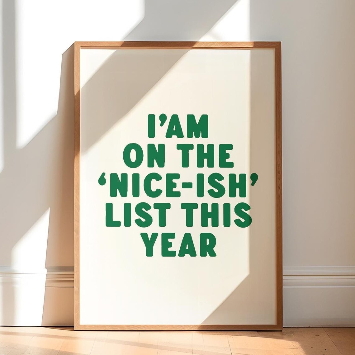 Funny Christmas Nice Ish List Bold Green Typography Holiday Poster