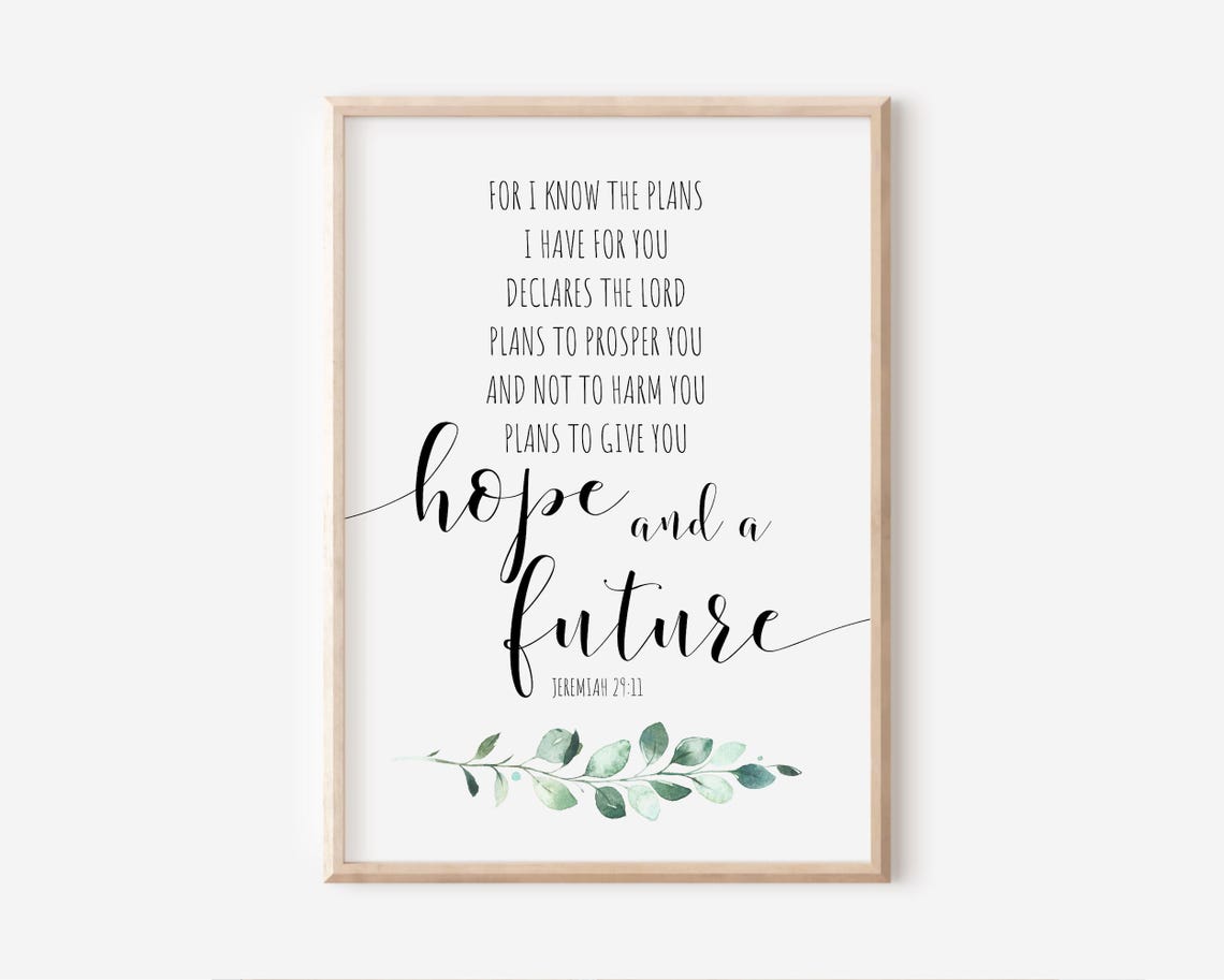 Jeremiah 2911 For I Know The Plans Have You Bible Verse Wall Art Scripture Print Christian Gift Watercolor Botanical Eucalyptus