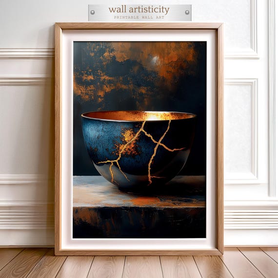 Kintsugi Bowl - Wabi Sabi Gold Cracks