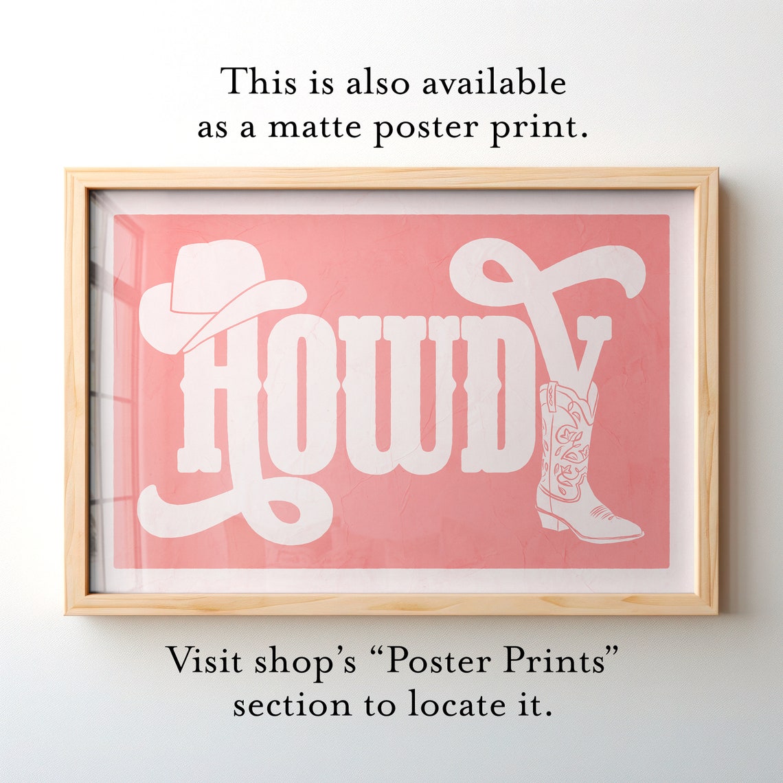 Pink Howdy Cowboy Hat and Boot Retro Western Girly Style Poster - Image 3