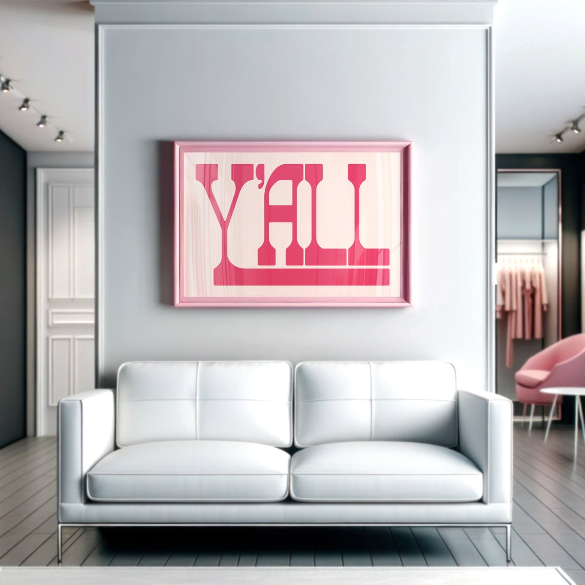 Yall Hot Pink Modern Block Letters Southern Charm Greeting Wall Poster - Image 3