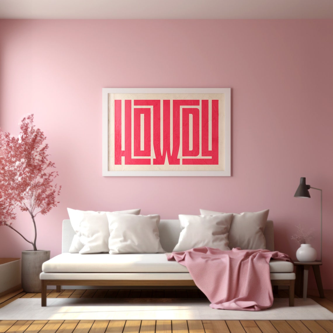 Howdy Pink Geometric Maze Line Art Modern Western Wall Poster - Image 3