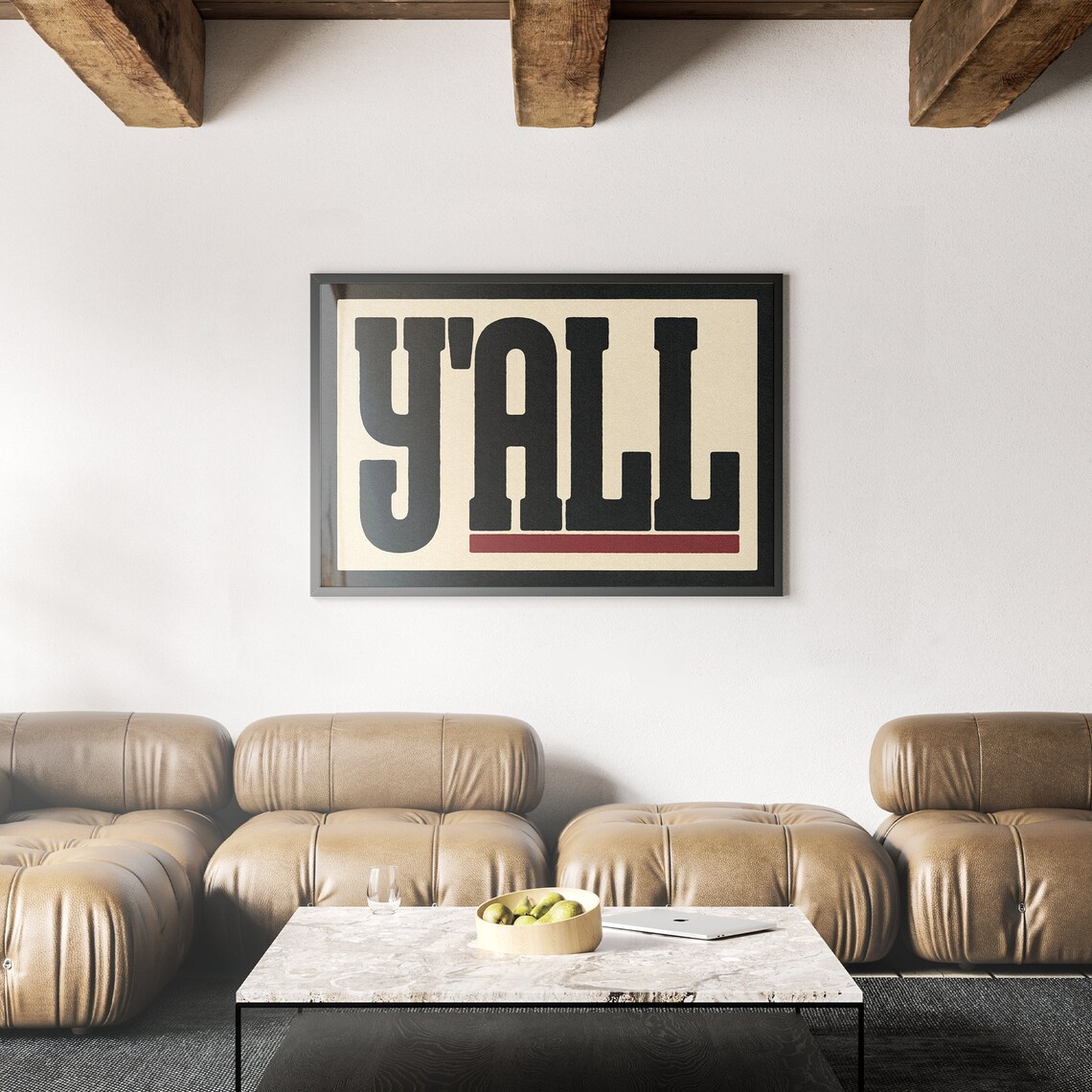 Y'All Black Serif Red Underline Bar Cream Graphic Farmhouse Poster - Image 3