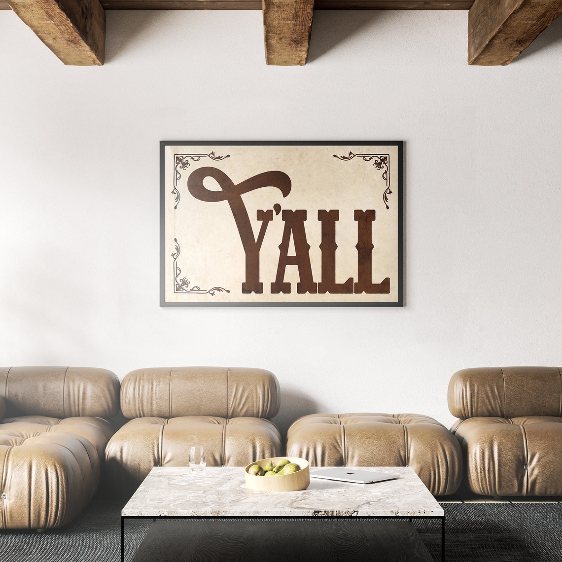 Yall Western Brown Script Vintage Corner Flourish Wall Poster - Image 2