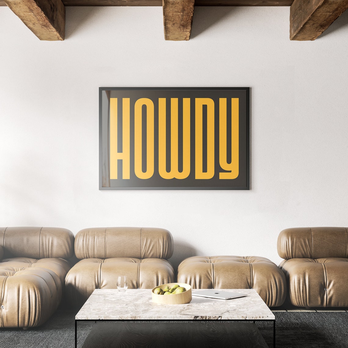 Bold Yellow Howdy Typography Black Background Statement Poster - Image 2