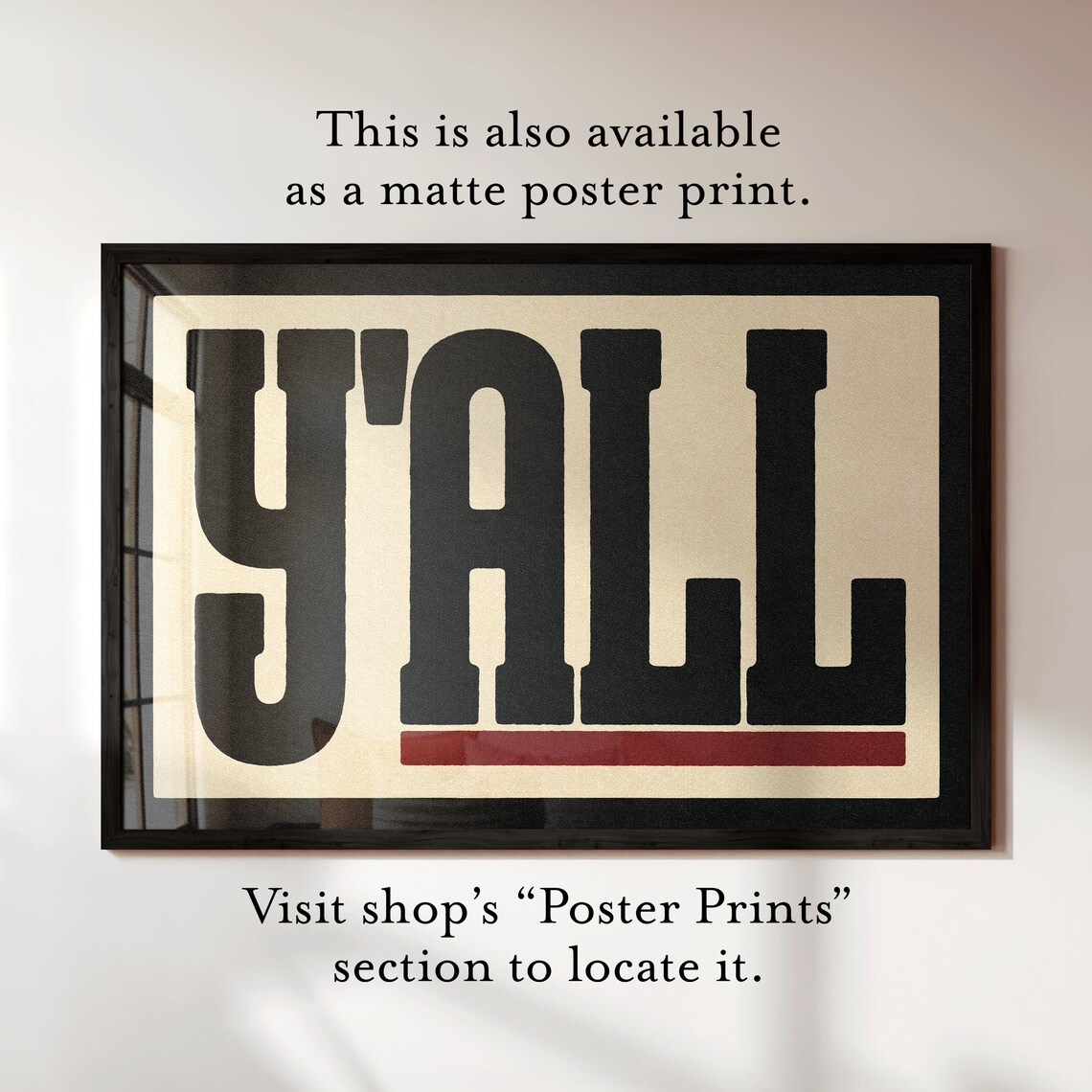 Y'All Black Serif Red Underline Bar Cream Graphic Farmhouse Poster - Image 2
