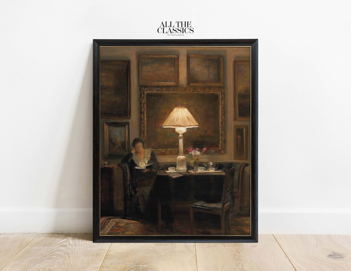 By Lamplight Woman Reading, Dark Academia Art Print - Image 3