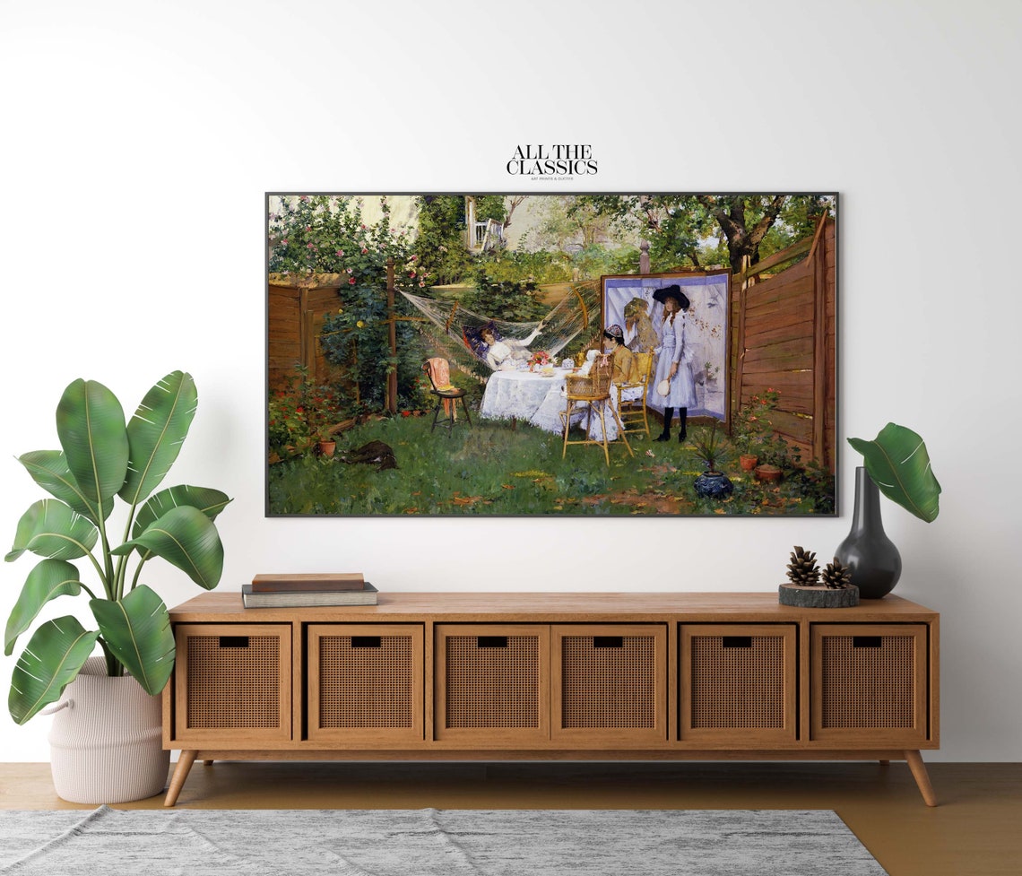 Victorian Ladies Tea Party in a Spring Blossom Garden Vintage Poster - Image 2