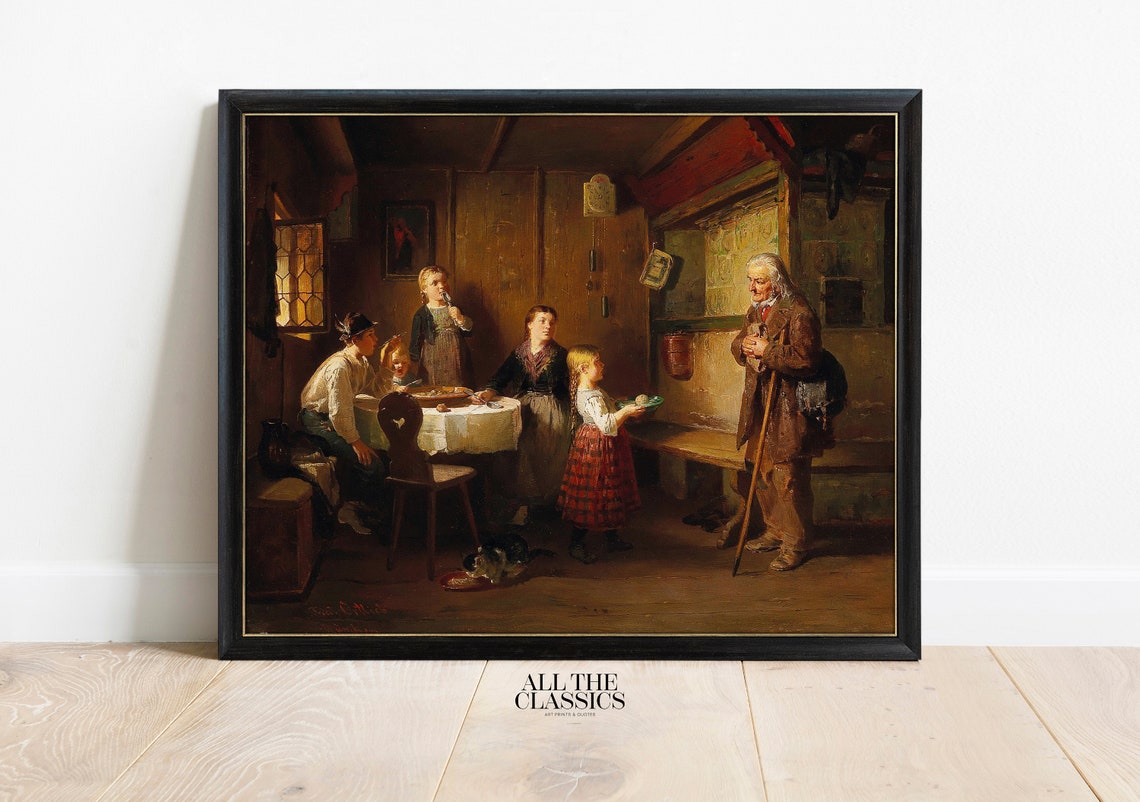 Victorian Family Sharing Meal Elderly Guest Genre Scene Wall Art - Image 3