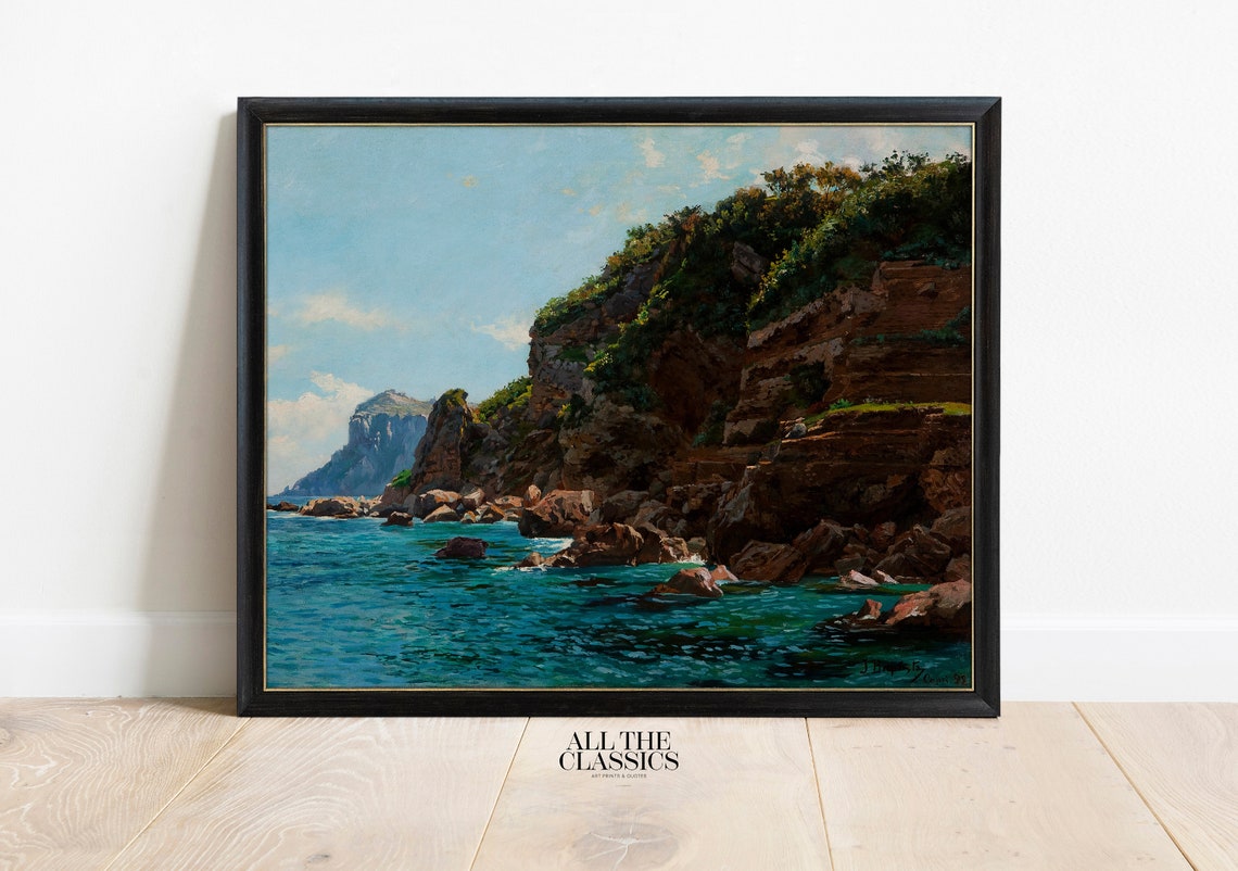 Turquoise Rocky Coastline Cliffs Dramatic Ocean Waves Art Poster - Image 3