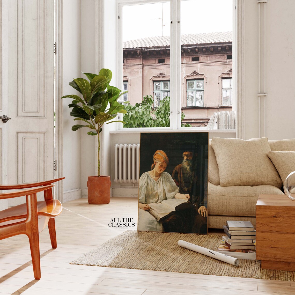 Old Man and Young Woman Reading Together Oil Painting Poster - Image 2