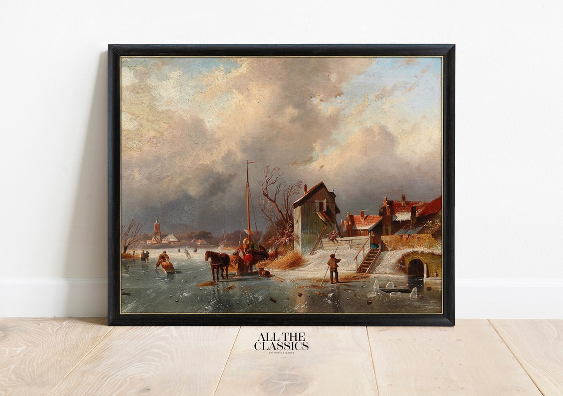 Dutch Winter Village Frozen River Skaters Vintage Landscape Poster - Image 3
