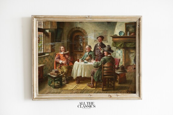Four Men Smoking Pipes Tavern Gathering Dutch Genre Painting Poster