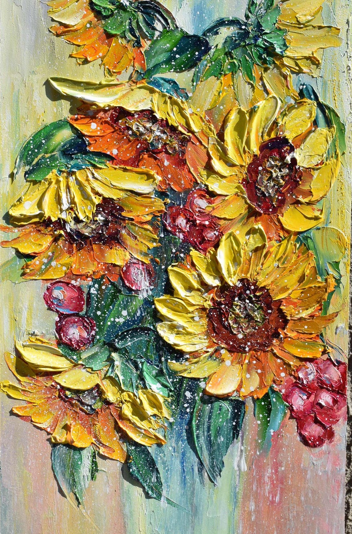 Painting Sunflowers Painting Floral Artwork Sunflowers Oil Art Sunflower Artwork Yellow Flower Art Textured Wall Art Wildflowers Painting - Image 4