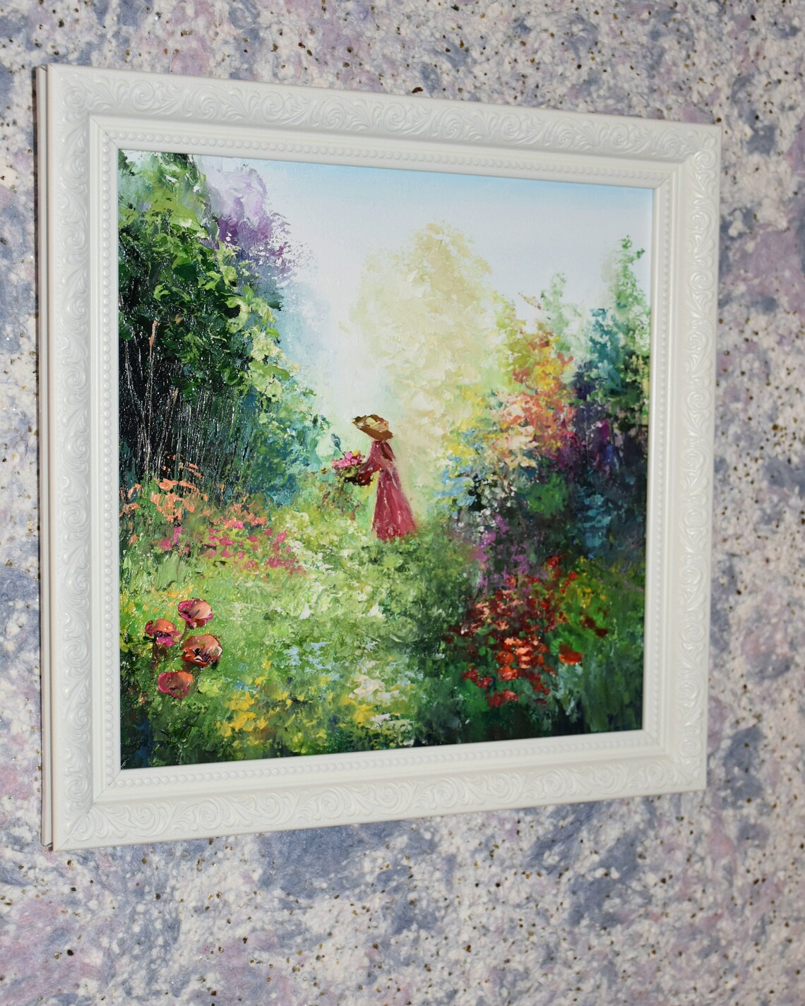 Girl Yellow Dress Forest Path Flower Basket Sunbeam Painting Poster - Image 5
