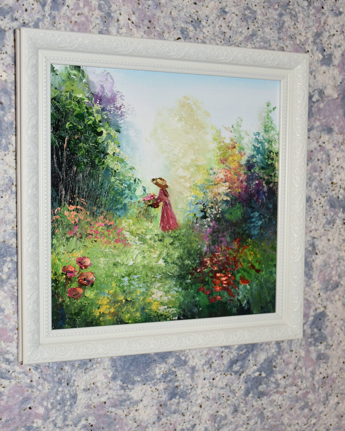 Landscape Girl Painting In Oil Painting Landscape Nature Colorful Oil Art Miniature Painting Oil Art Romantic Wall Art Flower Girl Basket - Image 5