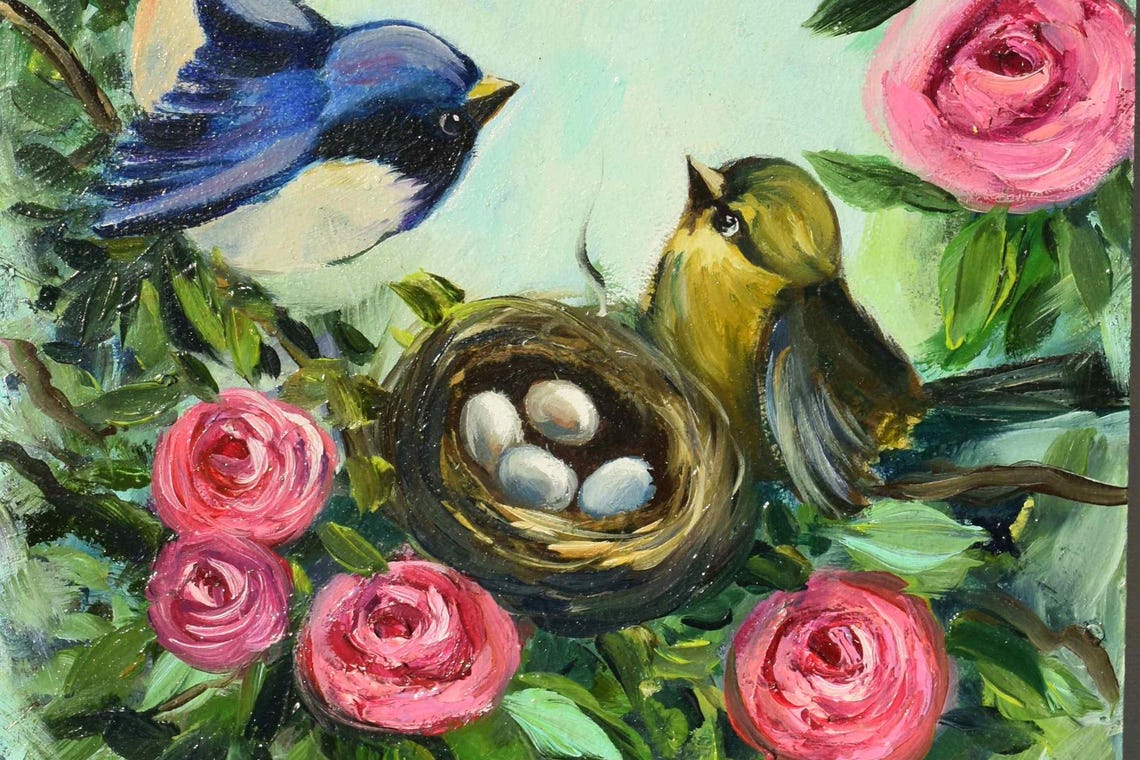Bird Oil Painting Birds Art Birds In The Nest Art Oil Art Bird Artwork Bird Wall Art Birds Painting Birds Flowers Art Art Bird Painting Bird - Image 5