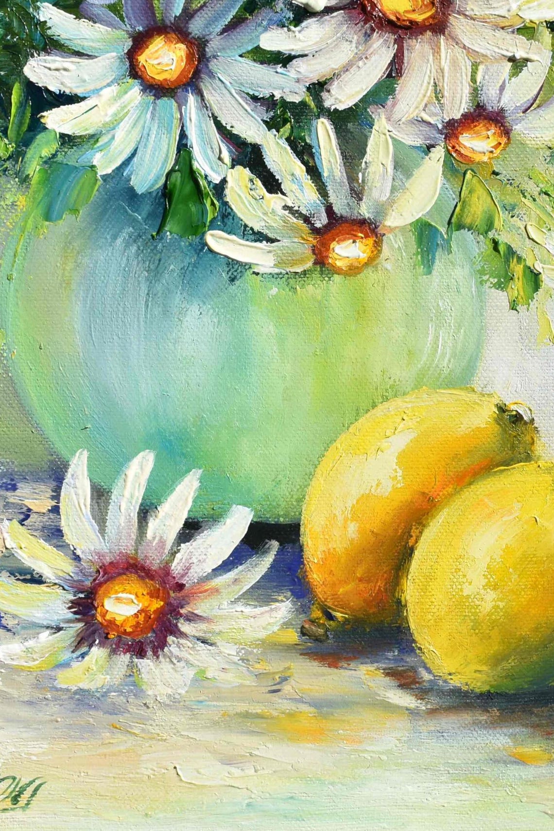 Lemon Painting Field Daisies Art Kitchen Art Food Fruits Wall Art Fruit Painting Daisies Still Life Art Food Art Kitchen Painting Impasto - Image 5