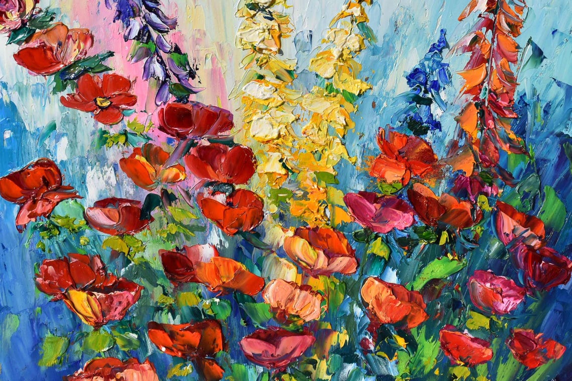Poppy Oil Painting Landscape Painting Poppy Wall Art Impasto Oil Painting California Poppy Art Floral Artwork Red Poppy Painting Original - Image 5
