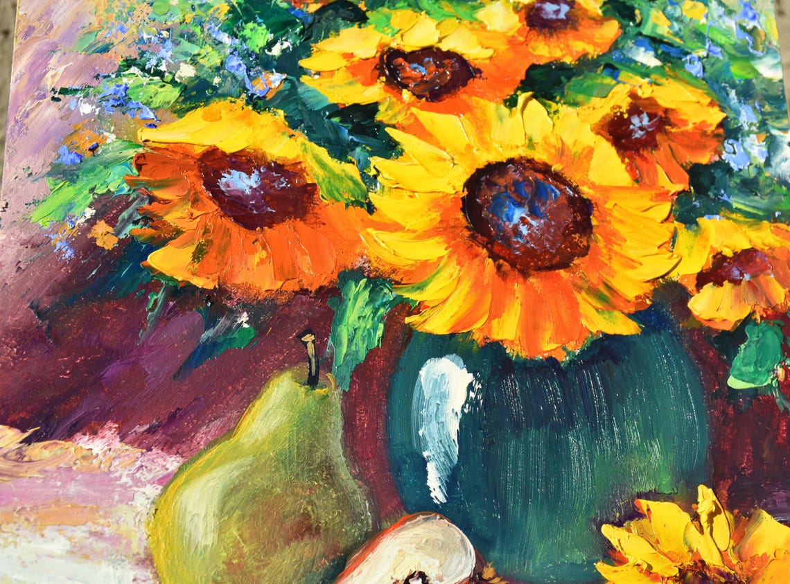Sunflowers Painting Sunflowers Art Orange Flower Art Still Life Painting Sunflower Wall Art Impasto Oil Painting Palette Knife Art Painting - Image 2