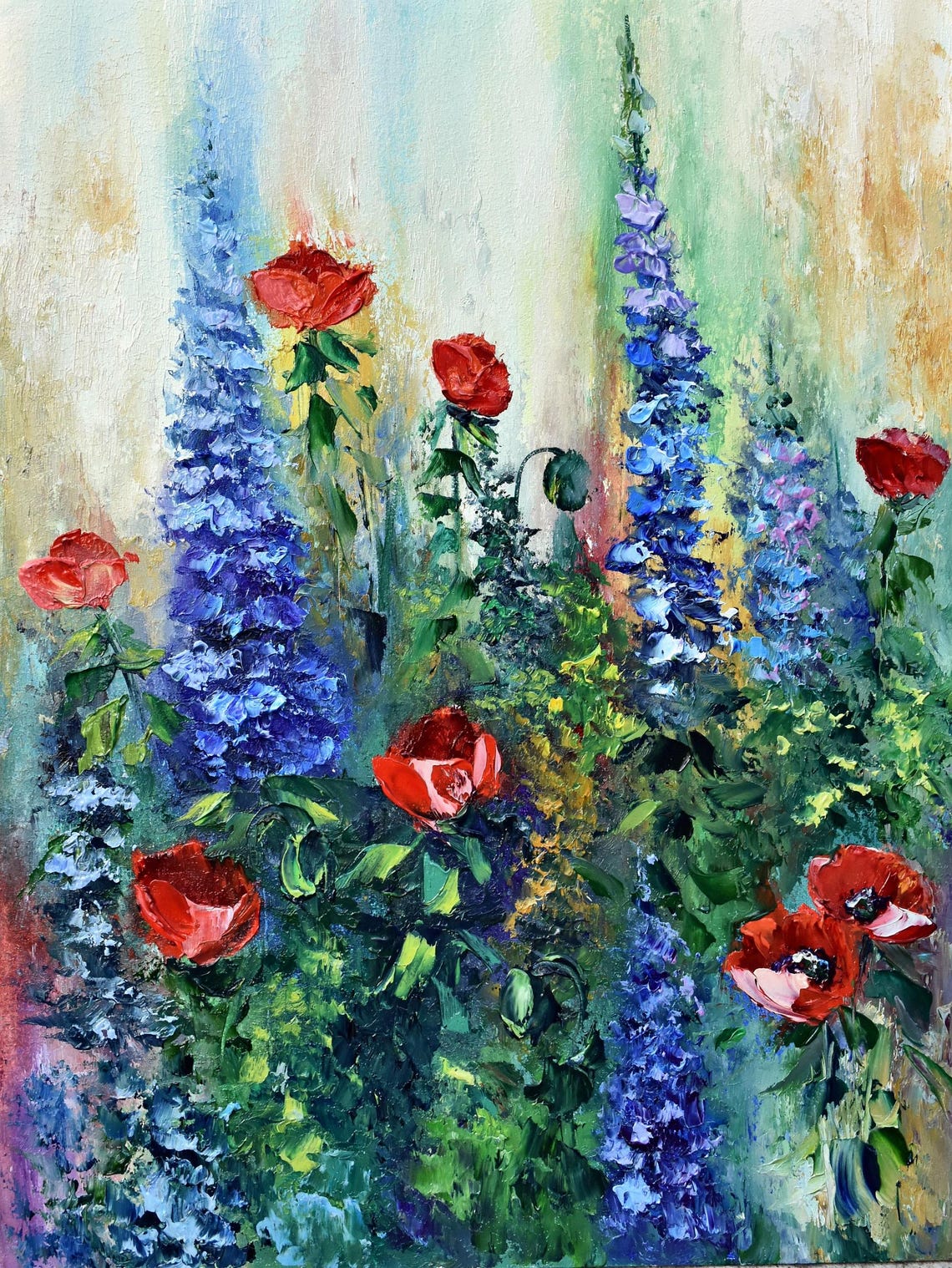 Red Poppy Painting Meadow Landscape Flower Painting Floral Artwork Landscape Painting Meadow Wall Art Poppy Original Art Wildflowers Art