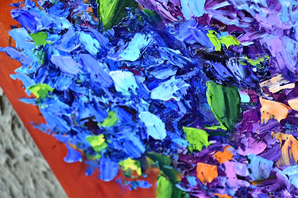 Hydrangea Painting Hydrangea Artwork Floral Original Art Painting Purple Art Flowers Oil Painting Oil Art Impasto Painting Garden Flowers - Image 3