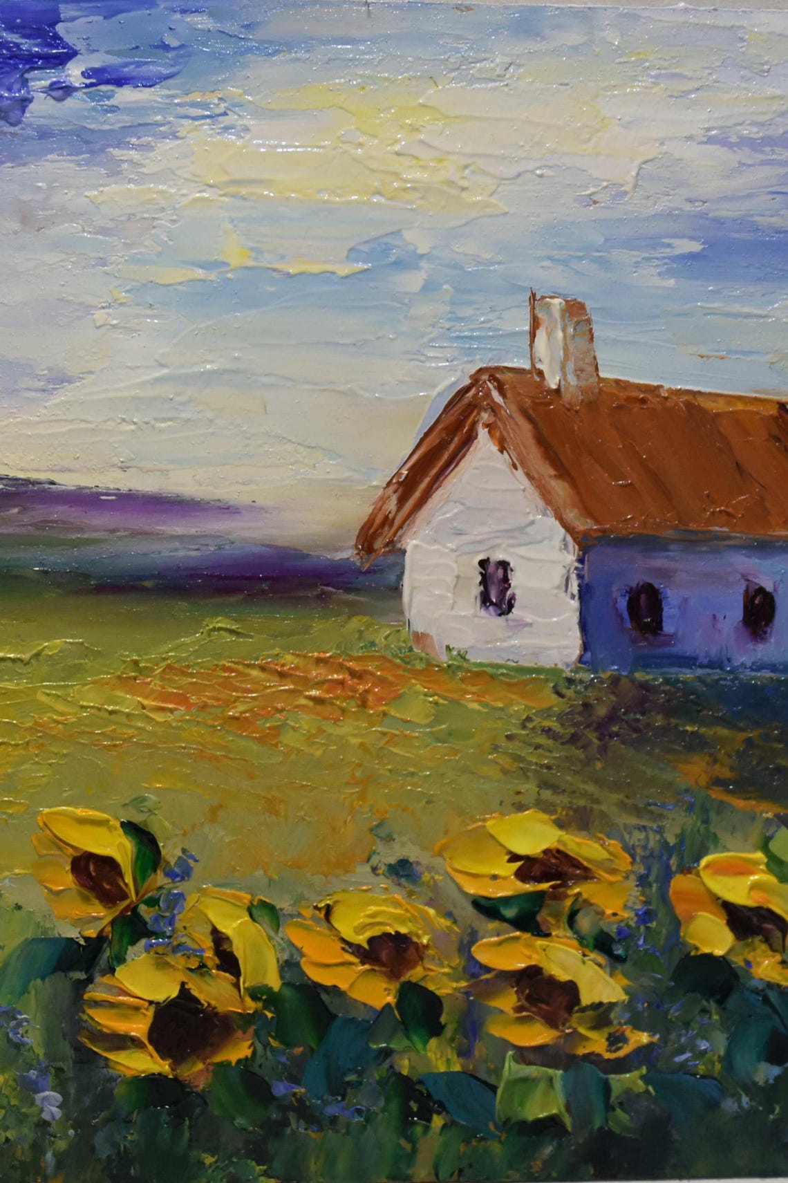 Summer Landscape Art Impasto Painting Sunflowers Art 3d Oil Painting Textured Painting Landscape Wall Art Summer Flower Art Sunflowers Paint - Image 4