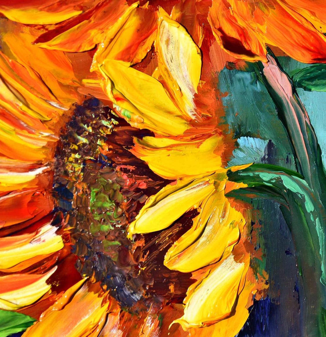 Sunflowers Painting Floral Artwork Impasto Painting Painting Landscape Oil Art Colorful Painting Small Oil Painting Yellow Flower Art Textur - Image 4