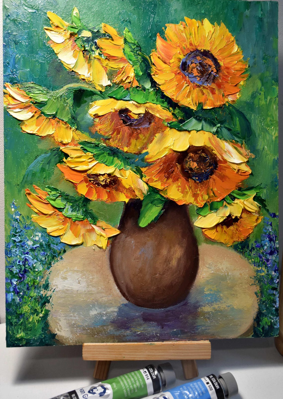 Sunflowers Painting Sunflowers Art Orange Flower Art Still Life Painting Sunflower Wall Art Impasto Oil Painting Palette Knife Art Painting