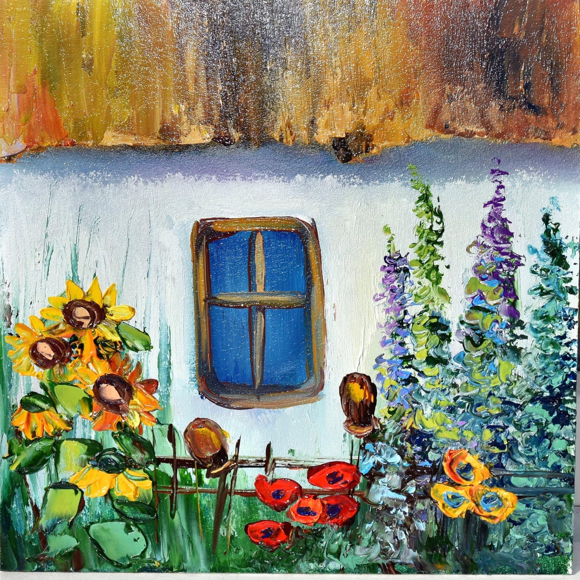 Folk Art Painting Small Wall Art Rural Landscape Art Ukrainian House Art Landscape House Art Landscape Painting Knife Palette Paintings Of