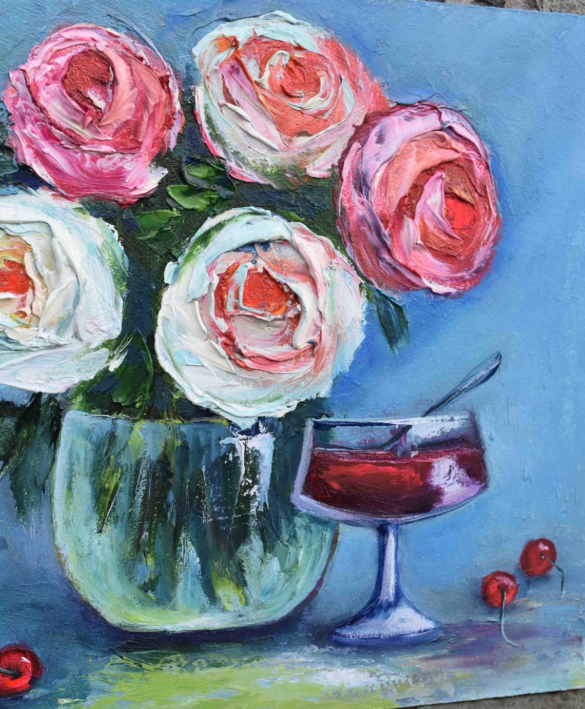 Rose Bouquet Still Life Painting Original Rose Painting Oil Roses Flowers Art Pink Flower Original Pink Flower Original Flower Artwork Roses - Image 3