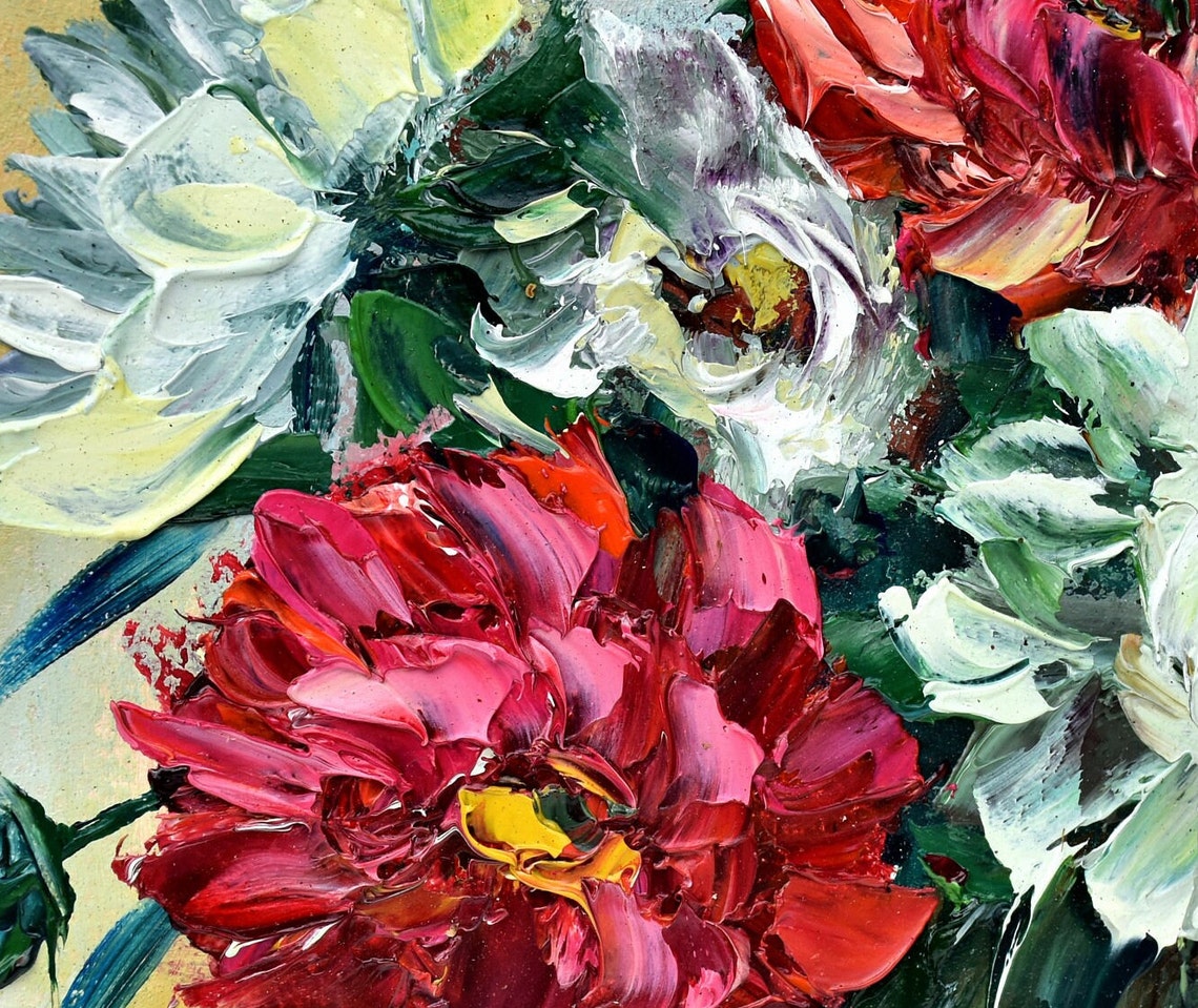 Peony Oil Painting Abstract Flower Pink Original Peony Art Flower Oil Painting Pink Peonies Oil Still Life Painting Pink Floral Wall Art - Image 2