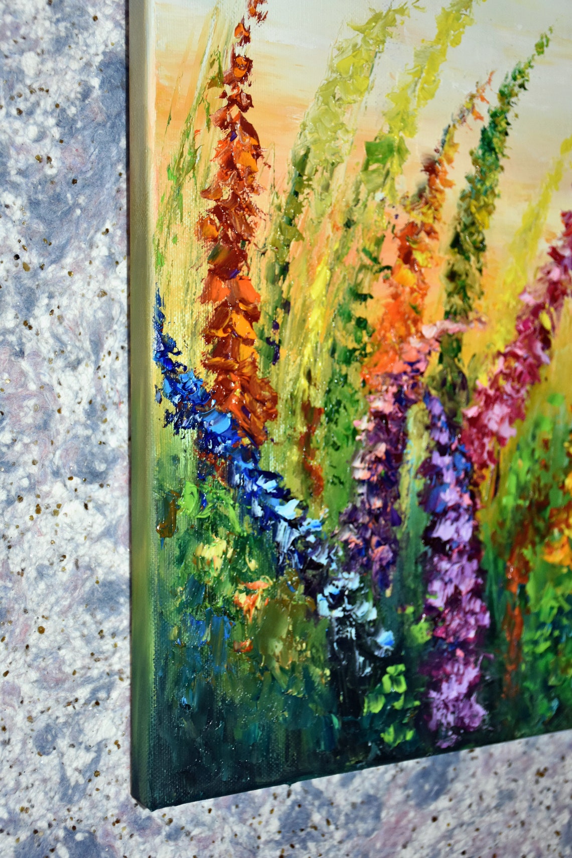 Meadow Flowers Art Lupine Flower Fields Wildflowers Painting Impasto Painting Landscape Oil Palette Knife Art 3d Oil Painting Flowers Painti - Image 2
