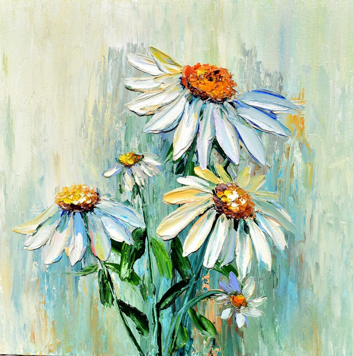 White Flower Art Daisy Wall Art Flowers Painting White Daisies Art Chamomile Oil Painting Flowers Impasto Knife Oil Painting Meadow Painting
