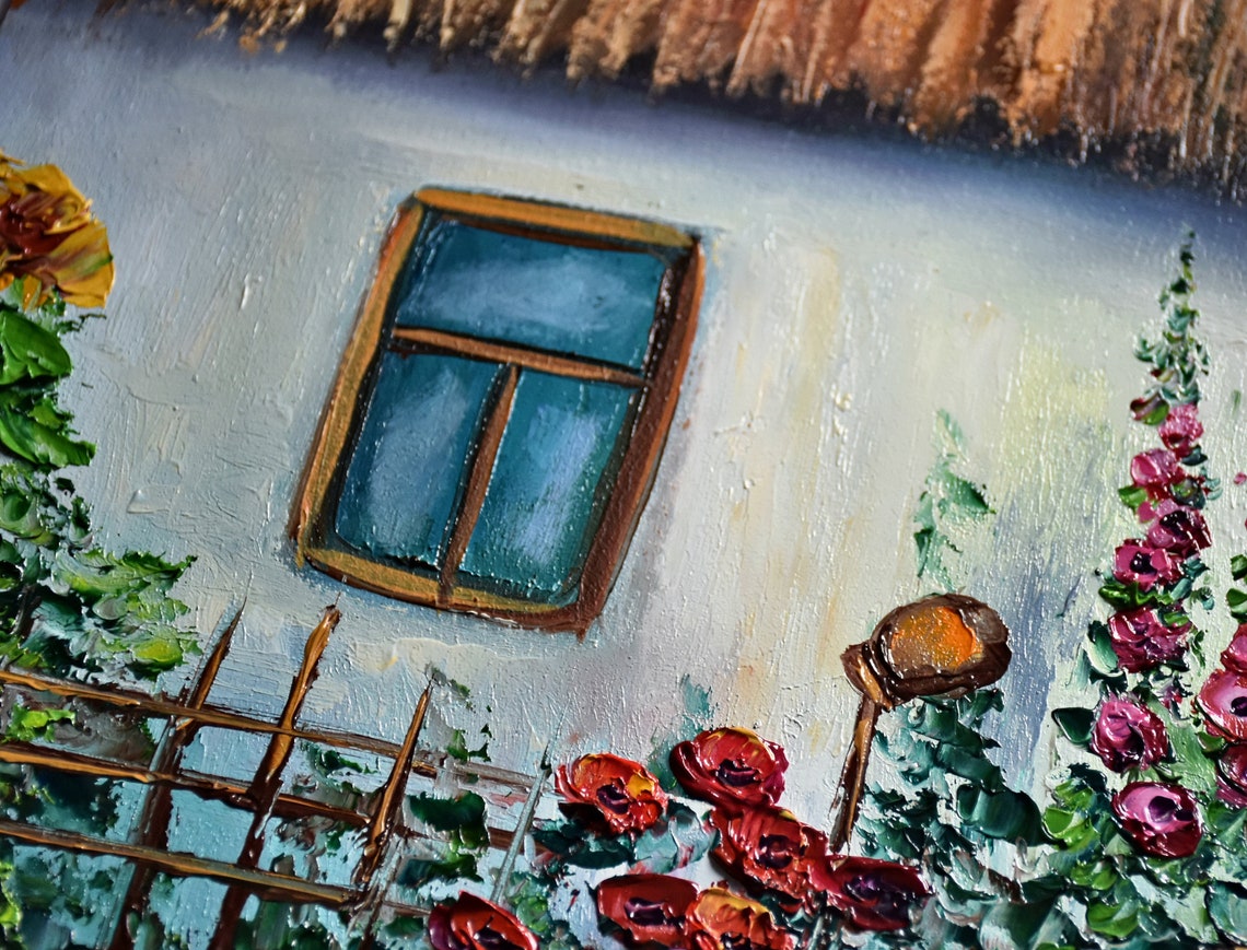 Folk Art Painting Small Wall Art Rural Landscape Art Ukrainian House Art Landscape House Art Landscape Painting Knife Palette Paintings Of - Image 2