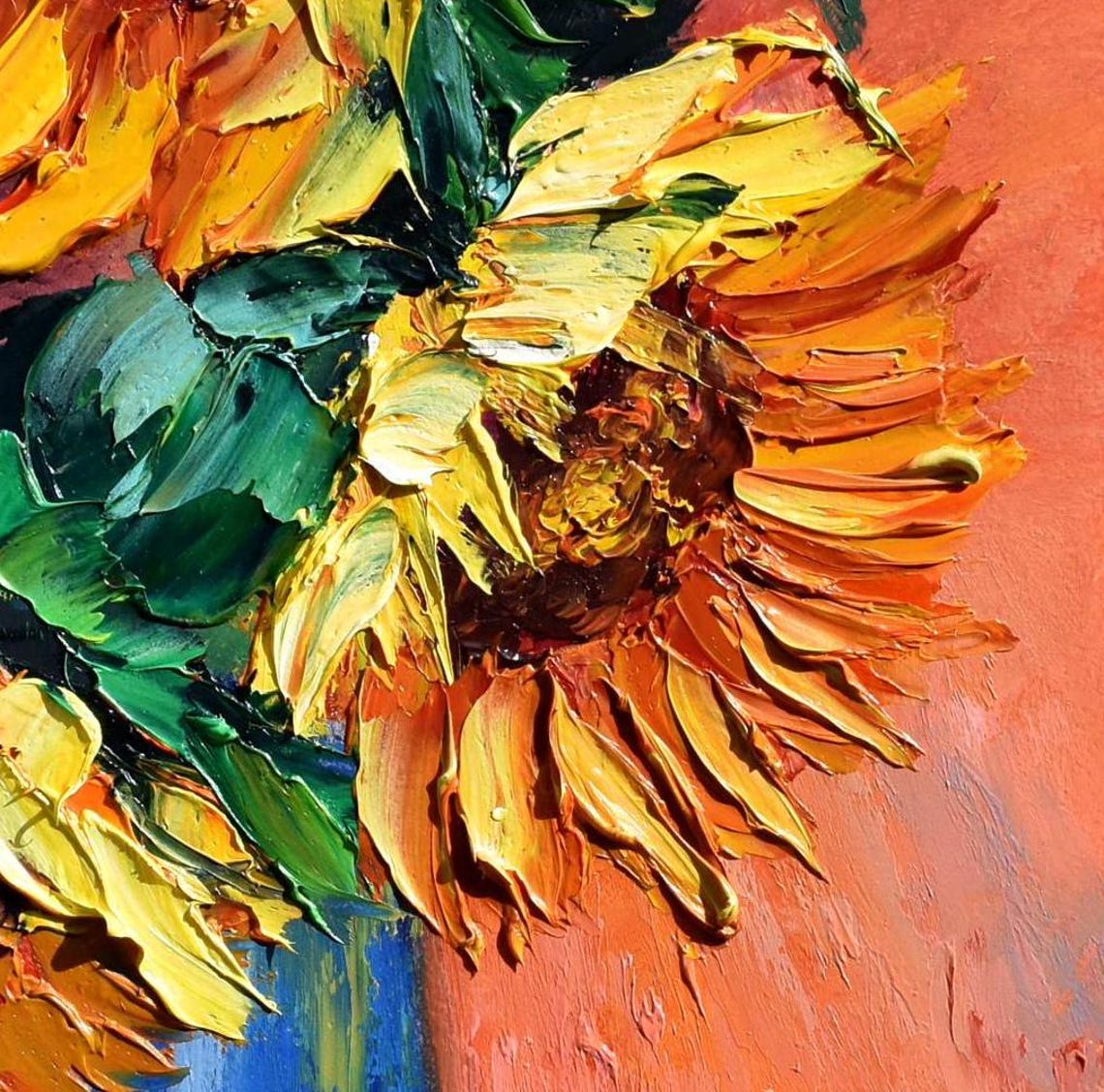 Impasto Painting Sunflowers Painting Floral Artwork Oil Art Colorful Painting Small Oil Painting Yellow Flower Art Textured Wall Art - Image 4